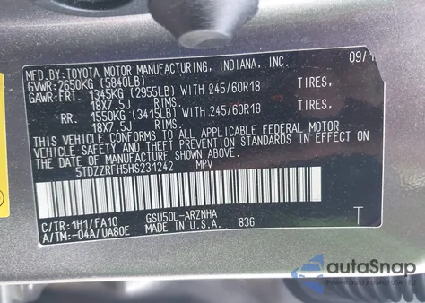 2017 Toyota Highlander Le Plus from USA, damaged, VIN 5TDZZRFH5HS231242